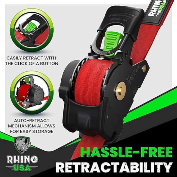 Heavy Duty Auto Self Retracting Tie Down Straps - Image 3
